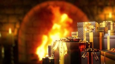 boş alanı olan xmas için mevcut kutular ve şömine yığını