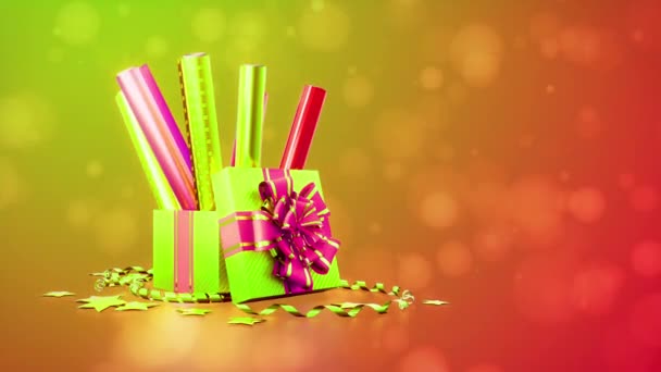 Present Wrapping Paper Present Box Rotate Bright Background — Stockvideo