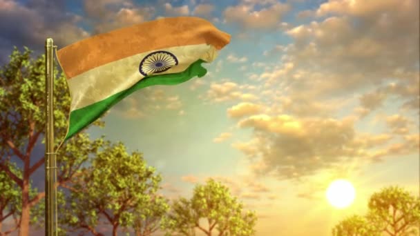 Agitant Drapeau Inde Coucher Soleil Pour Jour Commémoratif — Video