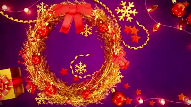 Kerstvakantie Achtergrond Met Decoraties Roze Loop Video — Stockvideo