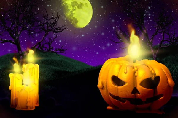 Halloween Textura Noite Bonito Vívida Conjunto Velas Esquerda Vela Estilo — Fotografia de Stock