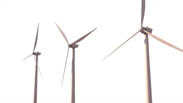 Moderne Ecologische Windmolens Witte Geïsoleerd Fictief Industriële Illustratie — Stockfoto