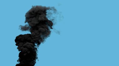 Elektrik santrali veya fabrikadan siyah yoğun zehirli duman emisyonu, izole edilmiş - endüstriyel 3D illüstrasyon