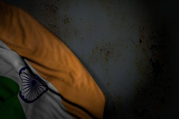 色彩斑斓的印度国旗 在锈迹斑斑的金属上有很大的折叠 有空白处可供阅读 任何场合的国旗3D插图 — 图库照片