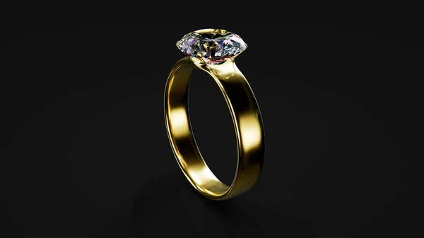 Cute Glowing Gold Wedding Ring Gem Black Isolated Object Illustration — Foto Stock