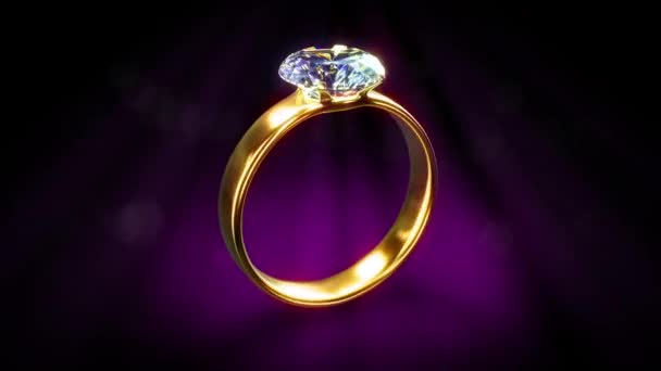 Glowing Wedding Ring Diamond Rotates Dark Rose — Stockvideo