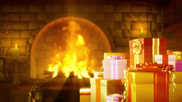 Pile Gift Boxes Grate New Year Holiday Free Place — Vídeo de Stock