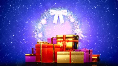 xmas chaplet ve hediye grubu - bayram konsepti - soyut 3D illüstrasyon