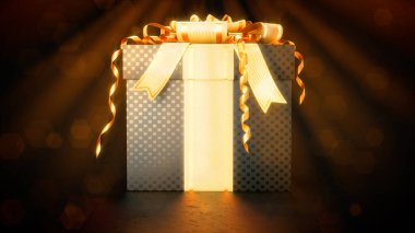 altın - festal koyu arkaplan üzerinde siyah dekore edilmiş hediye kutusu - soyut 3D görüntüleme