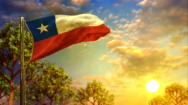 Vlající Chilská Vlajka Při Východu Slunce Pro Den Veteránů Abstraktní — Stock fotografie