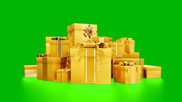 Χρυσό Σωρό Από Δώρα Για Χριστούγεννα Μαύρο Δώρο Παρασκευή Απομονωμένο — Φωτογραφία Αρχείου