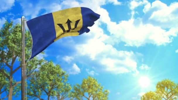 Σημαία Μπαρμπάντος Την Ηλιόλουστη Μέρα Καλό Σύμβολο Καιρού — Αρχείο Βίντεο