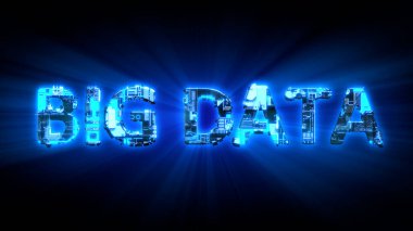 Büyük Veriler mavi dijital siber metni aydınlatıyor, izole edilmiş - endüstriyel 3D illüstrasyon