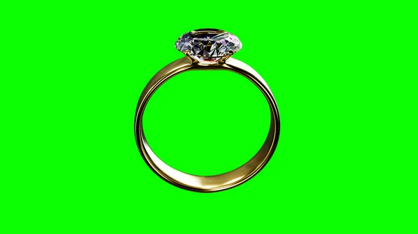 Anel Casamento Com Diamante Tela Verde Com Lugar Vazio Esquerda — Fotografia de Stock