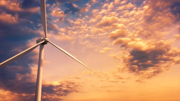Ecologic Wind Turbine Generator Sunrise Sky Fictitious Industrial Rendering — Stockfoto