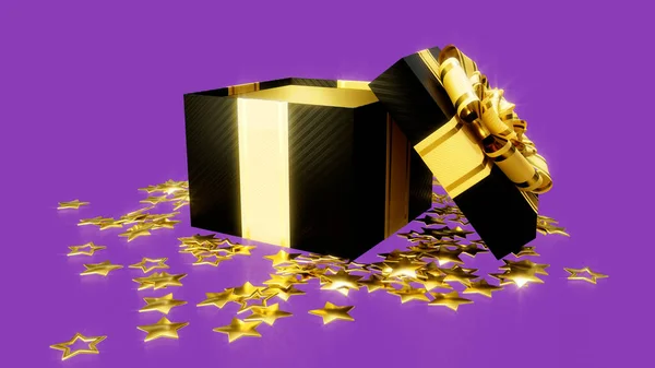 Decorated Opened Giftbox Gold Stars Black Friday Sale Isolated Object — Stock Photo, Image