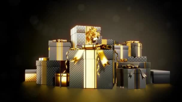 Svart Överraskning Presentförpackning Hög För Jul Eller Svart Fredag — Stockvideo