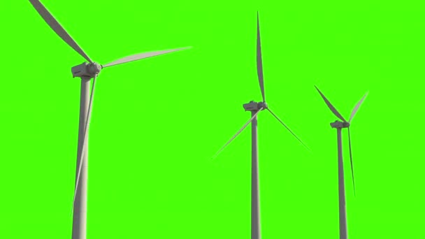 Bílá Moderní Ekologické Větrné Mlýny Zelené Obrazovce Izolované — Stock video