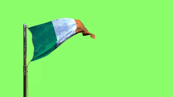 Waving Flag Ireland National Holiday Green Screen Isolated Object Rendering — Stockfoto
