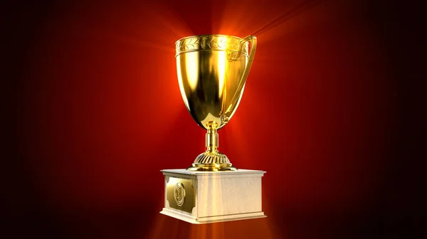 Nice Shining Gold Trophy Cup Pedestal Object Rendering — Stock Photo, Image