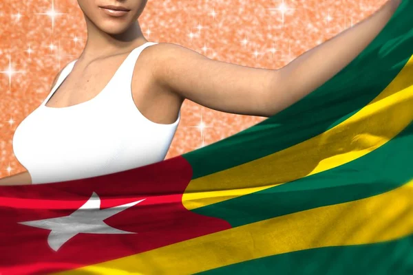 Schönes Mädchen Hält Die Togo Flagge Vor Sich Auf Dem — Stockfoto