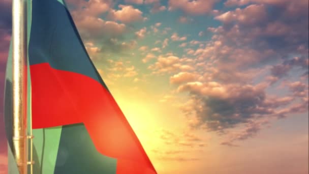 Vlajka Visí Obloze Západu Slunce Pro Národní Dovolenou Bokeh — Stock video