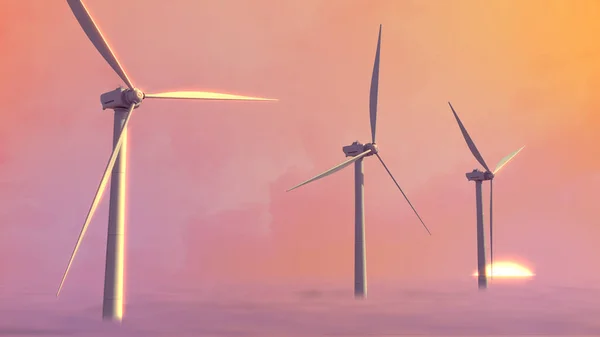 Générateur Éoliennes Écologique Sur Fond Ciel Couchant Fictif Illustration Industrielle — Photo