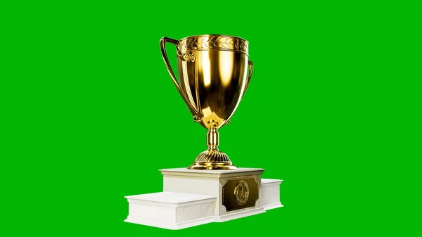 Prize Cup Podstavcem Zelené Obrazovce Izolovaný Objektový Podstavec — Stock fotografie