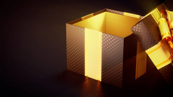 Öppnad Goldish Svart Presentask För Svart Fredag Giveaway Abstrakt Rendering — Stockfoto