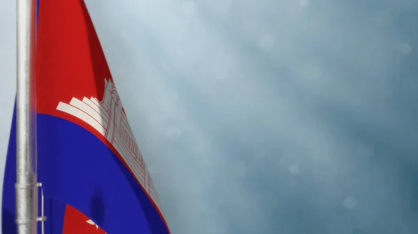 Флаг Камбоджи Висит Синем Фоне День Независимости Боке Абстрактное Рендеринг — стоковое фото