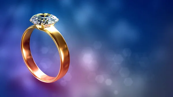 Diamond Wedding Ring Colorful Vivid Background Empty Space Abstract Rendering — Fotografia de Stock