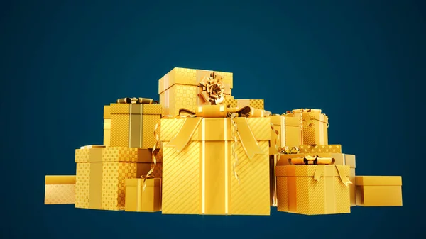 Złoty Prezent Stos Pudełko Boże Narodzenie Wolnej Przestrzeni Przemysłowej Ilustracji — Zdjęcie stockowe