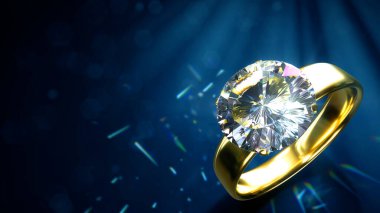 Koyu renkli arkaplanda elmas alyans ve boş alan - soyut üç boyutlu çizim