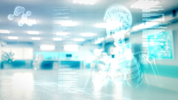 head and brain high tech medical treatment - concept abstract 3D rendering