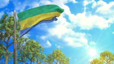 Güneşli bir günde Gabon bayrağı, konfor sıcaklığı sembolü