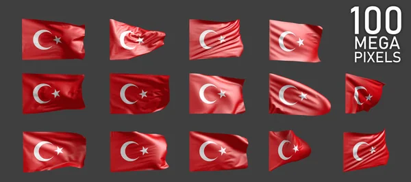 Bandera Turquía Aislada Varias Imágenes Bandera Ondeante Sobre Fondo Gris — Foto de Stock