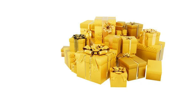 Zlaté Dárkové Krabice Vánoce Nebo Černý Pátek Dárky Izolované Objekt — Stock fotografie
