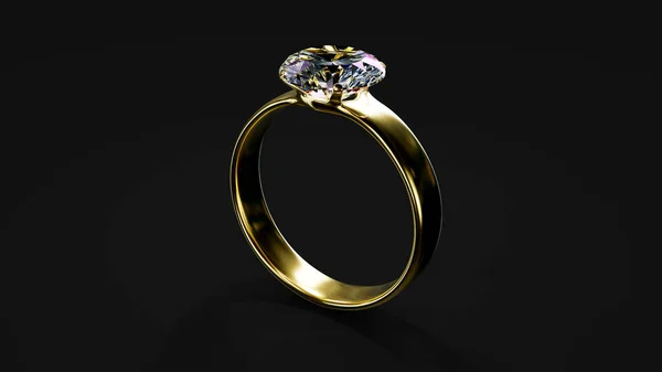 Nice Glowing Goldish Diamond Wedding Ring Black Isolated Object Illustration — Zdjęcie stockowe