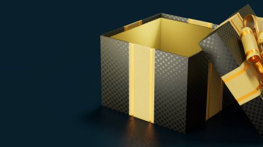 Kara Cuma hediyesi olarak mavi, izole edilmiş nesne 3D illüstrasyon için açılan hediye kutusu