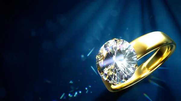 Wedding Ring Diamond Dark Colorful Free Space Abstract Rendering — Fotografia de Stock