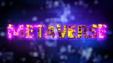 Metaverse parlayan mor - siber punk tarzında sarı neon metin
