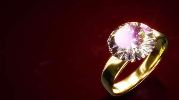 Ehering Mit Diamant Auf Dunkelrotem Hintergrund Mit Freiem Platz — Stockvideo
