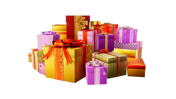 Bright Surprise Gifts Pile White Xmas Holiday Isolated Object Rendering — 图库照片