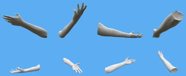 White Concrete Statue Hand Realistic Renders Isolated Blue Lights Shadows —  Fotos de Stock