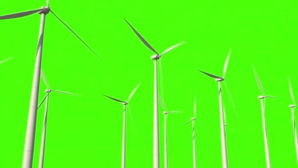 White Modern Ecological Windturbine Generators Chroma Key Screen Isolated — Stock videók