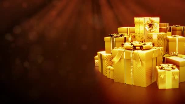 Golden Gift Box Pile Christmas Free Place — стоковое видео