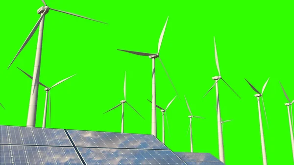 Ecologic Solar Farm Windturbine Generators Green Screen Isolated Fictive Industrial — Foto Stock