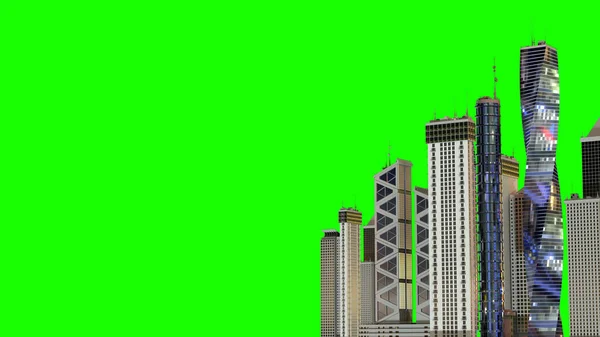Skyscrapers Buildings City District Green Screen Isolated Fictive Object Illustration — стоковое фото