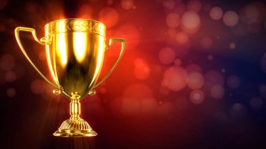 Yumuşak odak arkaplanı üzerine parlayan ödül kadehi - soyut 3D illüstrasyon