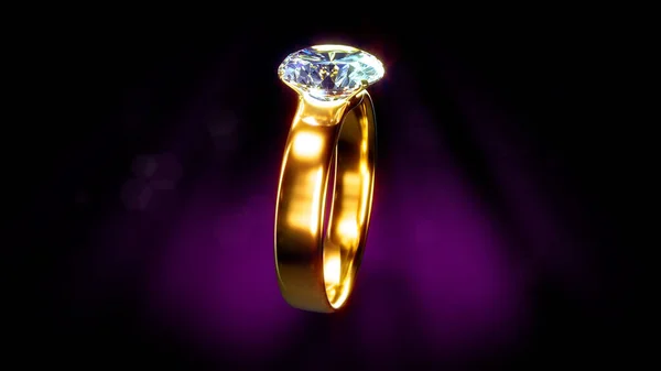 Gold Wedding Ring Diamond Dark Festive Background Object Illustration — Stock Photo, Image